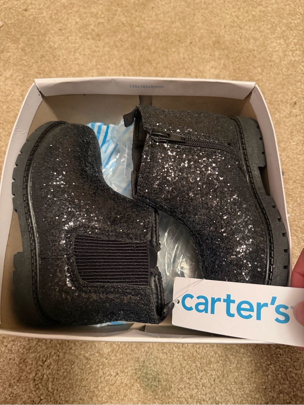 Carter's Black Glitter Chelsea Ankle Boots for Kids
